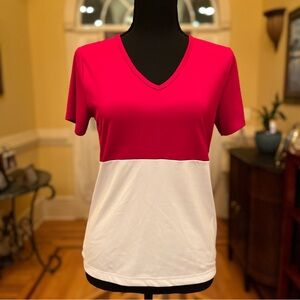 Izod V-Neck Red and White Color Block Tee Dry Fit Preppy Sporty Casual